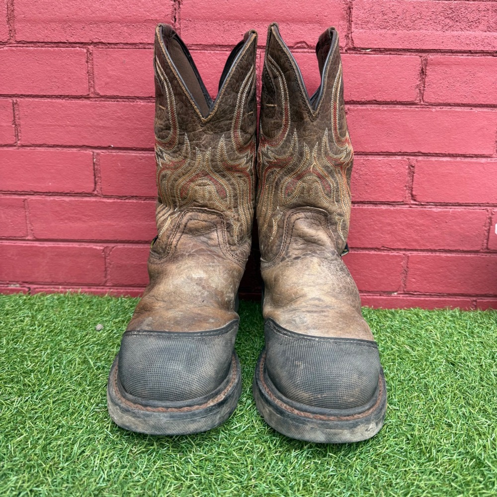 Justin Original Work Boots Mens Size 12EE Commander‎ X-5 Vibram Steel Toe Brown